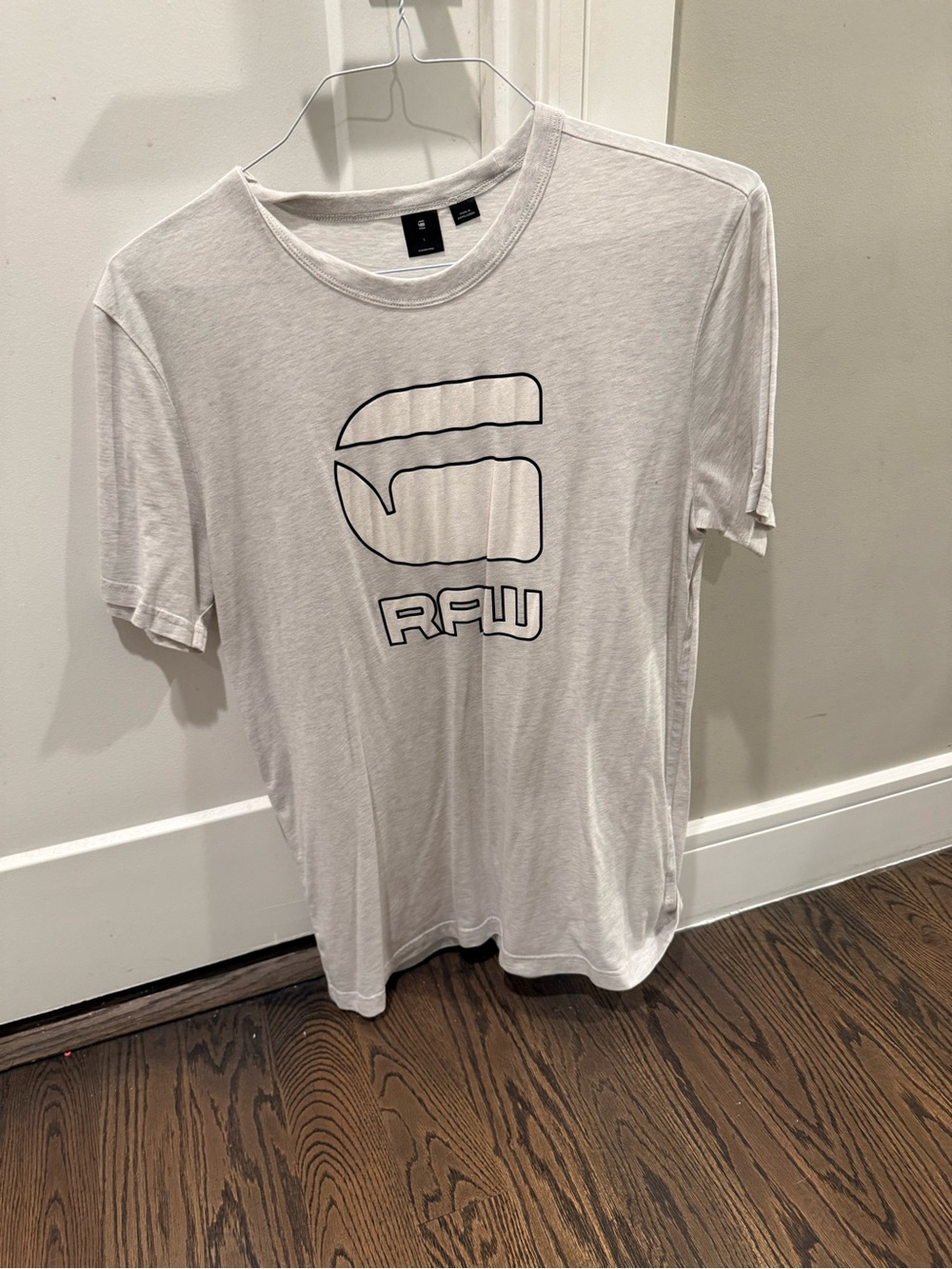 G-Star White Short Sleeve Logo Tee with Black Outline Graphic